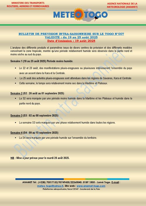 Bulletin Intra-saisonnier 19 août 2025