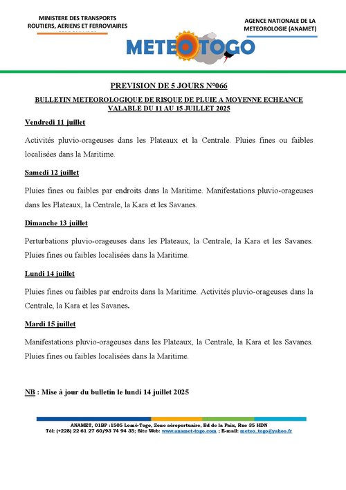 Bulletin du 11 au 15 juillet 2025