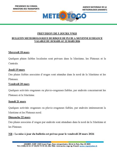 Bulletin du 18 au 22 mars 2026