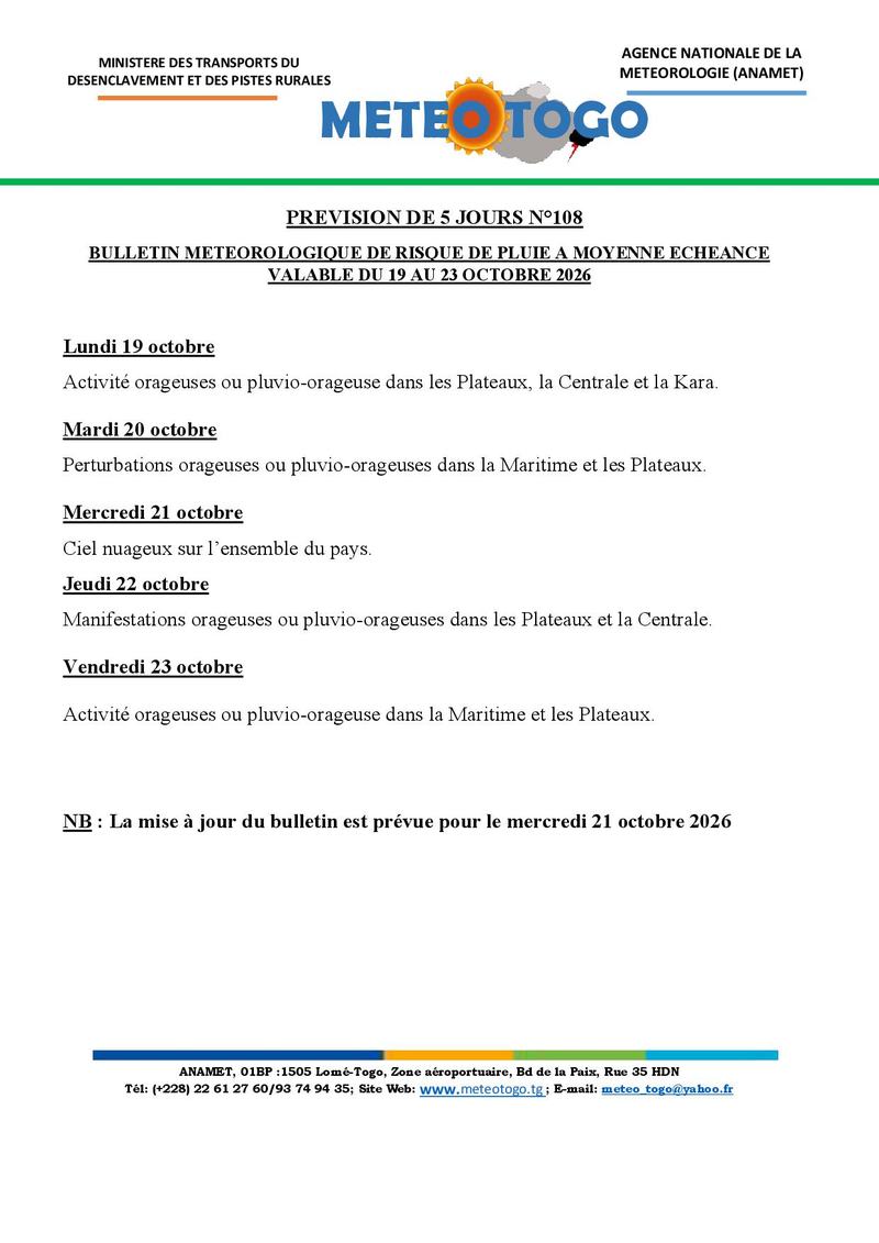 Bulletin du 19 au 23 octobre 2026